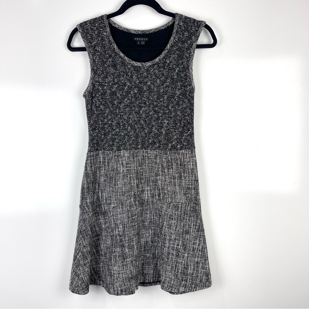 Theory Sleeveless Scoop Neck Cozma Aglow Tweed Mini Dress Black Women's Size 4